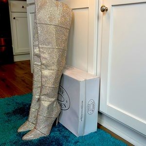 Steve Madden Wonder Crystal Rhinestone Thigh High Boots 7.5 Like New